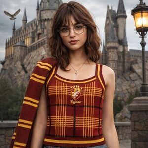 NWT Harry Potter Gryffindor Tank Top Women S Plaid Knit Embroidered House Crest